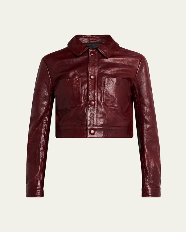 Button-Front Leather Jacket